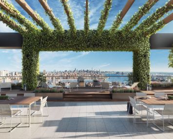 A terrace at One Willoughby Square, a new office tower in downtown Brooklyn.