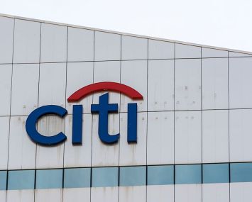 The logo CITI on the facade of a modern building.