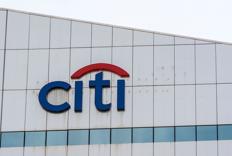 The logo CITI on the facade of a modern building.