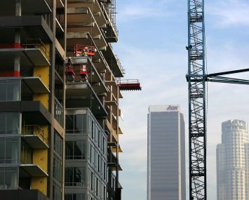 Construction of new high-rise loft buildings in Downtown Los Angeles.
