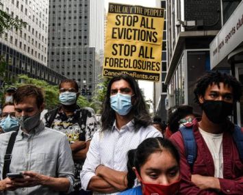 New York city protestors push for a moratorium on evictions on August 4, 2021.