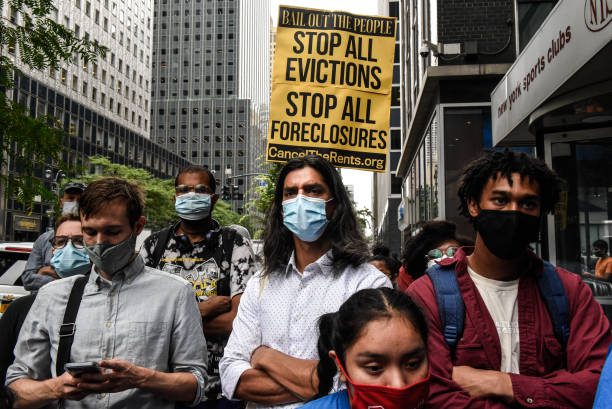 New York city protestors push for a moratorium on evictions on August 4, 2021.
