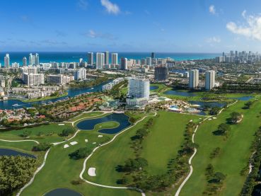 An aerial view of The Diplomat Golf Club and Residences in Hallandale Beach, Fla.