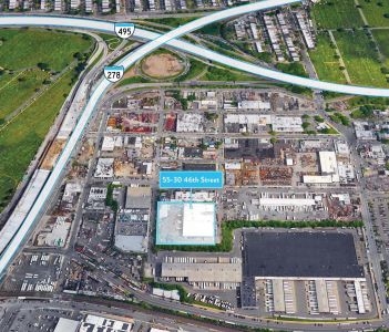 An aerial view of the location of the industrial property at 55-30 46th Street in Maspeth, Queens.