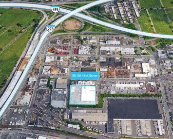 An aerial view of the location of the industrial property at 55-30 46th Street in Maspeth, Queens.