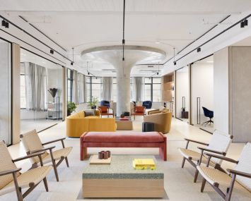 Fogarty Finger handled the design of this prebuilt suite on the fifth floor. Other tenants liked the look so much that they asked for similar spaces in the building, complete with furniture.