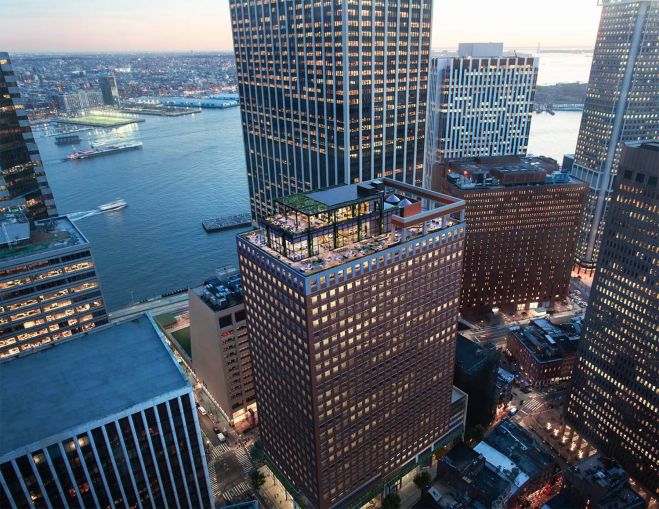 An aerial view of 100 Pearl Street.