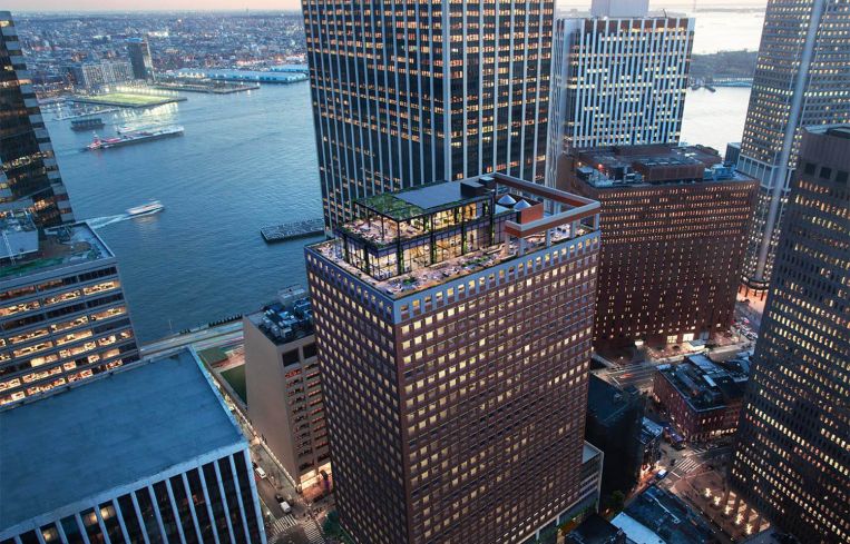 An aerial view of 100 Pearl Street.