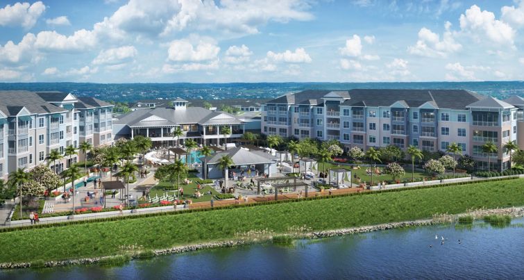 Many large Florida residential buildings on the water.