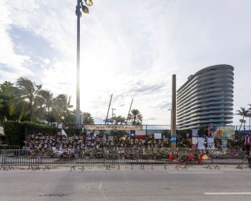 The site of the Champlain Towers South condo seen from Collins Avenue.