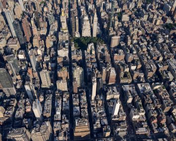 A dense array of buildings from the air.