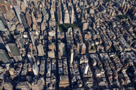 A dense array of buildings from the air.