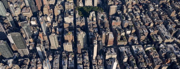 A dense array of buildings from the air.