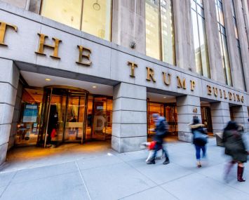 A view of the entrance to the Trump Building at 40 Wall Street in Downtown Manhattan on March 05, 2021 in New York City.
