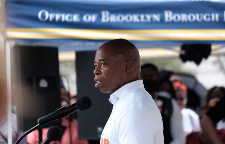 Democratic mayoral candidate Eric Adams joins other politicians and supporters of abortion rights at a rally to denounce recent restrictions on abortion in the state of Texas on September 09, 2021 in the Brooklyn borough of New York City. On Thursday, the Biden Justice Department announced that it is suing the state of Texas over its new six-week abortion ban, saying the state law is unconstitutional.