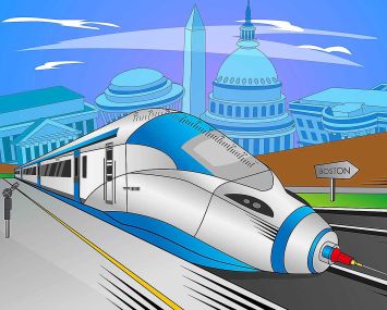 An illustration of a train shaped like a syringe.