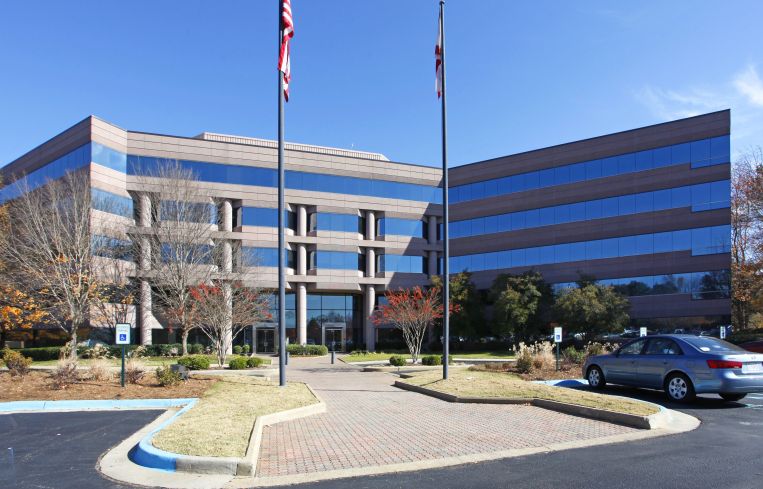 One of two mid-rise office buildings that make up Perimeter Center, a site within the massive, 3,800-acre Cummings Research Park.