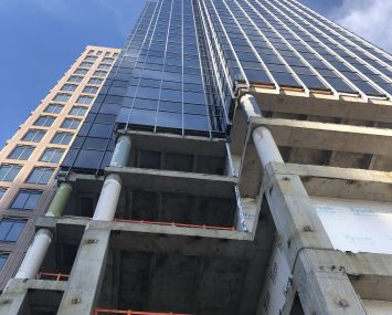A view of Campanile Plaza from its new base, which is still under construction.