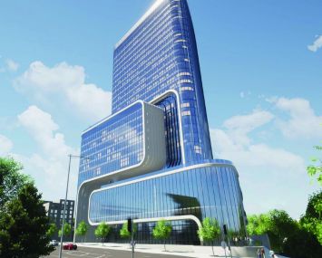 A rendering of Eastern Emerald, a planned 25-story hotel-condo project near LaGuardia Airport that will be highly energy efficient and include upscale finishes and amenities.