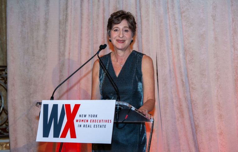 Elise Wagner speaking at the 2021 New York Executives in Real Estate Woman of the Year gala