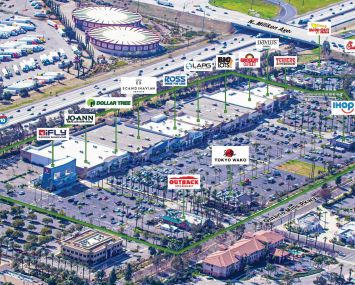 The retail center is located at 4400-4510 Ontario Mills Parkway in the city of Ontario in San Bernardino County, about 10 miles east of the Los Angeles County border. Tenants include Grocery Outlet, Ross, Big Lots, Jo-Ann, Dollar Tree, and more.
