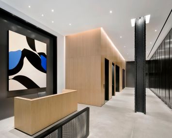 The new lobby of 218 West 18th Street, designed by Fogarty Finger.