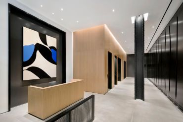 The new lobby of 218 West 18th Street, designed by Fogarty Finger.