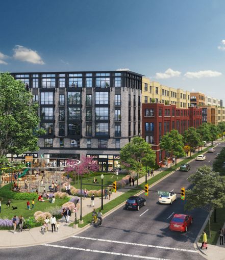 Rendering of planned mixed-use community in Old Town, Alexandria.
