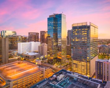 Phoenix, Arizona, USA cityscape in downtown at sunset.