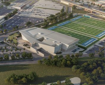 The campus will feature a 145,000-square-foot main building, esports gaming and content studios, a 3,100-square-foot media center, three grass fields, and more.