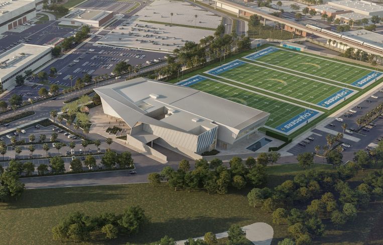 The campus will feature a 145,000-square-foot main building, esports gaming and content studios, a 3,100-square-foot media center, three grass fields, and more.