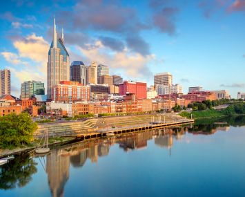 A view of downtown Nashville, Tenn. and the Cumberland River. Nashville's ever-expanding investment prospects have many lenders homed in on its real estate opportunities.