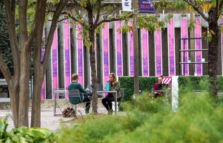 Workers taking advantage of the outdoor offices.