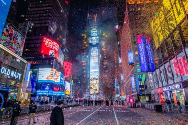 A view of the Ball Drop on the One Times Square building during the 2021 Times Square New Year's Eve Celebration on Dec. 31, 2020 in New York City.