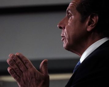 Andrew Cuomo and the Democratic nominee for New York City mayor, Eric Adams, hold a joint news conference in Brooklyn where the two leaders spoke on the rising rates of gun violence across the city on July 14, 2021 in New York City. The governor announced that New York State will shortly offer 4,000 summer jobs and full-time jobs with training for youth in high crime neighborhoods. Shootings are up across the city with numerous children as victims in recent incidents. (Photo by Spencer Platt/Getty Images)