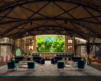 A rendering of the lounge in the Root'd cannabis store in Oakland, Calif., that Rush helped design.