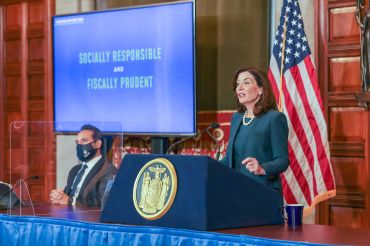 January 18, 2022- Governor Kathy Hochul presents fiscal year 2023 Executive Budget in the Red Room of the Capitol.