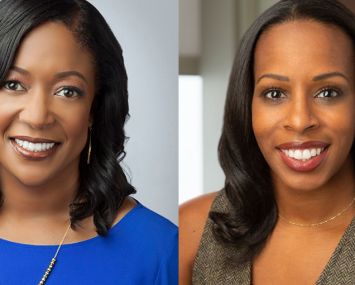 Margaret Anadu, global head of sustainability and impact for Goldman Sachs (right) and Dionne Nelson, president and CEO of development firm Laurel Street.
