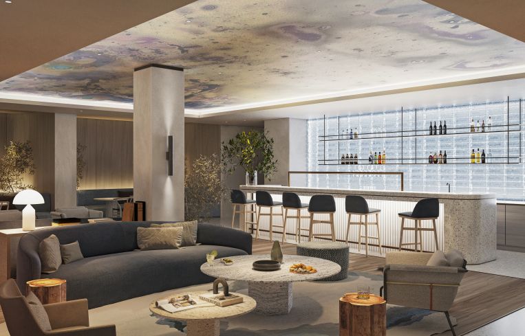 Fogarty Finger designed the bar and lounge with a wintry, hygge-inspired vibe in mind.