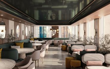Sage Realty tapped Fogarty Finger to design a new amenity space at 437 Madison Avenue, which includes a "winter garden" dining area.
