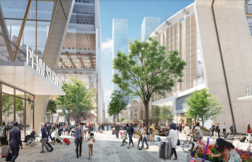 Renderings of pedestrian plazas and new entrances to Penn Station.