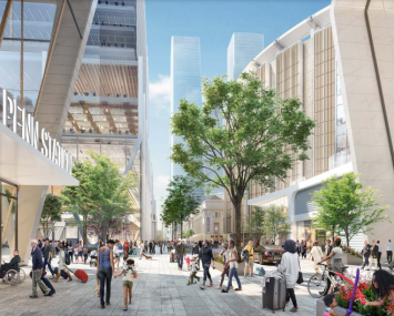 Renderings of pedestrian plazas and new entrances to Penn Station.