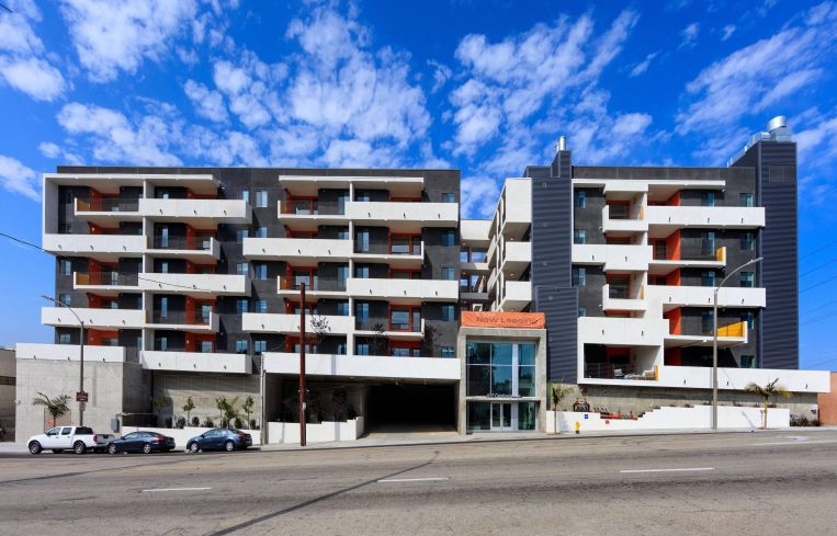 Sora, a recently completed, five-story property at 417 Centinela Avenue.