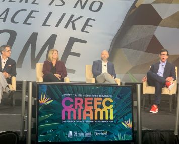 The multifamily housing trends panel featured from left: CoreVest’s Christopher Hoeffel, Kayne Anderson Real Estate’s Debby Jenkins, Voya Investment Management’s Greg Michaud and Limekiln Real Estate’s
Scott Waynebern.