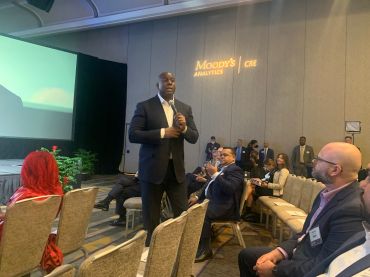 Magic Johnson addresses attendees at  Mortgage Bankers Association CREF conference in San Diego. 