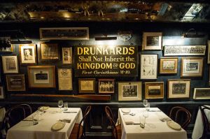 A sign inside Bill's reading, "Drunkards shall not inherit the kingdom of god."