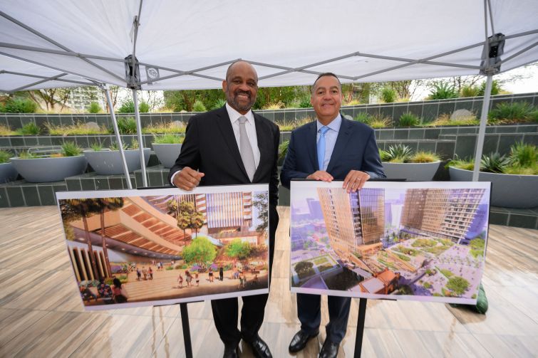 the development will be the third-tallest building in the city, as well as the tallest project in the country created by Black-owned real estate firms, in this case led by Victor MacFarlane of MacFarlane Partners, left, and Don Peebles of The Peebles Corporation.