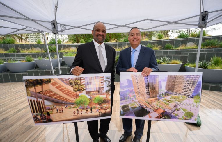 The development will be the third-tallest building in the city, as well as the tallest project in the country created by Black-owned real estate firms, in this case led by Victor MacFarlane of MacFarlane Partners, left, and Don Peebles of The Peebles Corporation.
