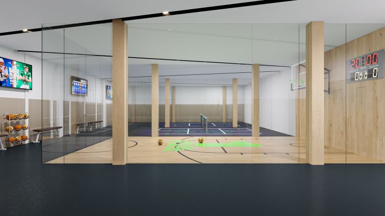 Part of the basement will be converted to a gym and two small courts for squash, basketball or pickleballl.
