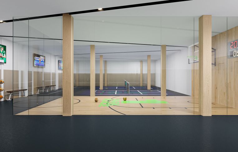 Part of the basement will be converted to a gym and two small courts for squash, basketball or pickleballl.